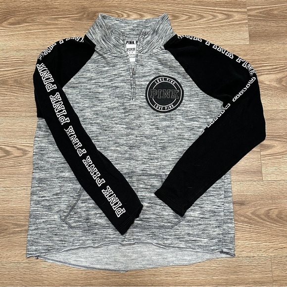 PINK Victoria's Secret Black and Gray Logo Pullover - Picture 1 of 6